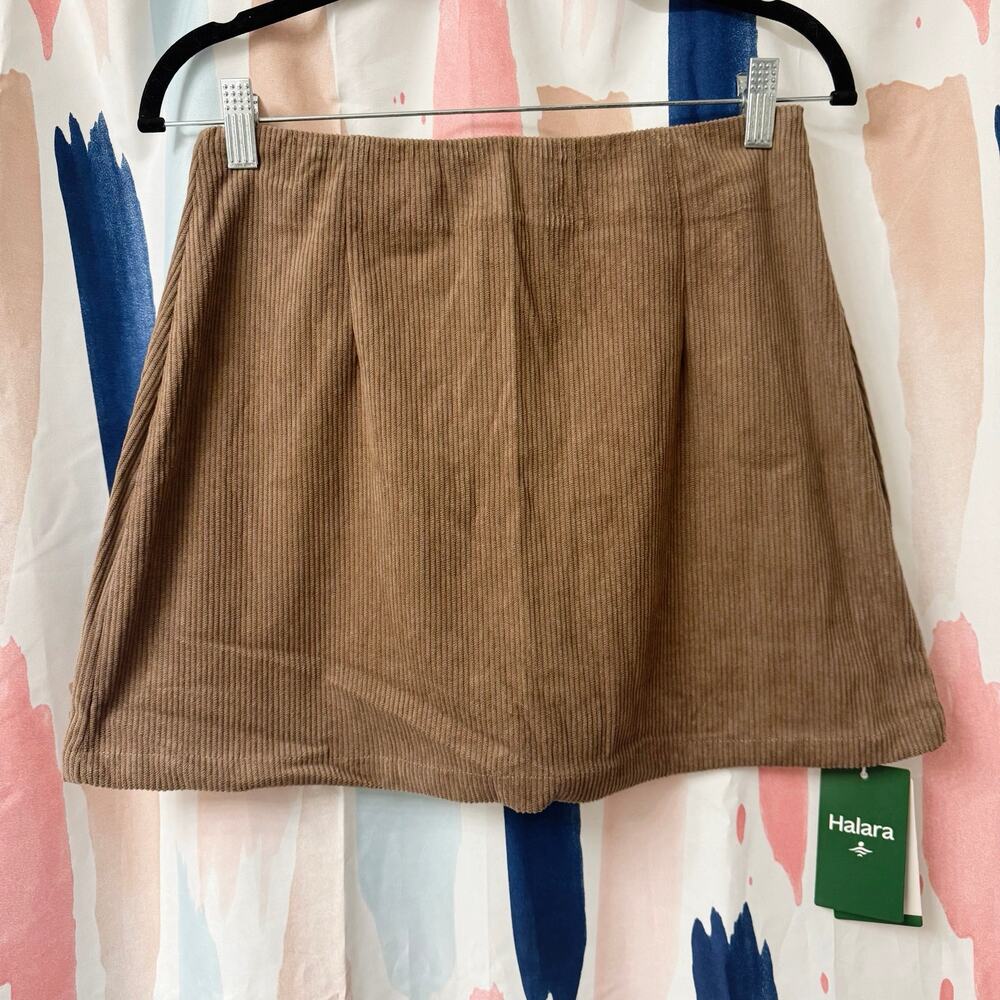 Halara High Waisted 2-in-1 A Line Mini Corduroy Casual Skort Cocoa Brown